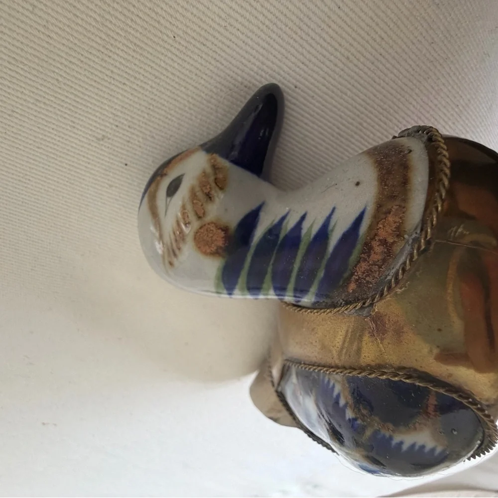 Blue & Gold Decorative Duck Figurine - Brass and Enamel